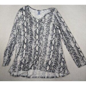 AWULIFFAN - WOMEN'S GRAY REPTILE ANIMAL PRINT LONG SLEEVE STRETCH KNIT TUNIC XL
